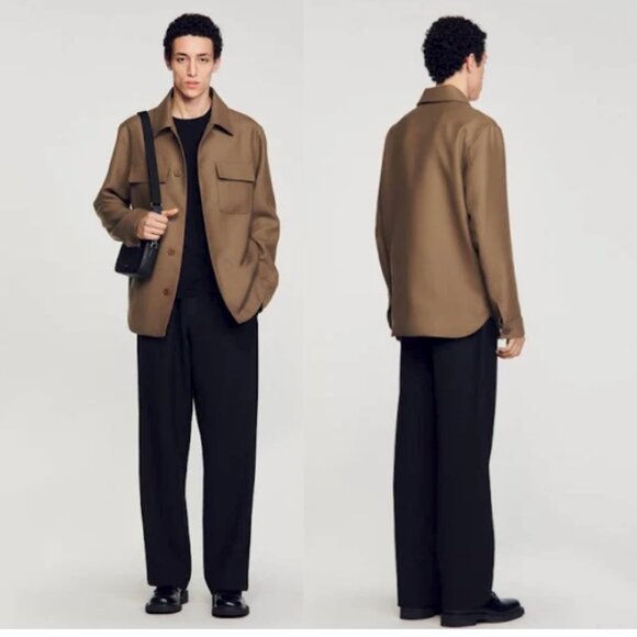 NWT SANDRO Buttoned Oversized Twill Shirt Jacket Overshirt Kaki Clair Size XXL - Picture 1 of 15